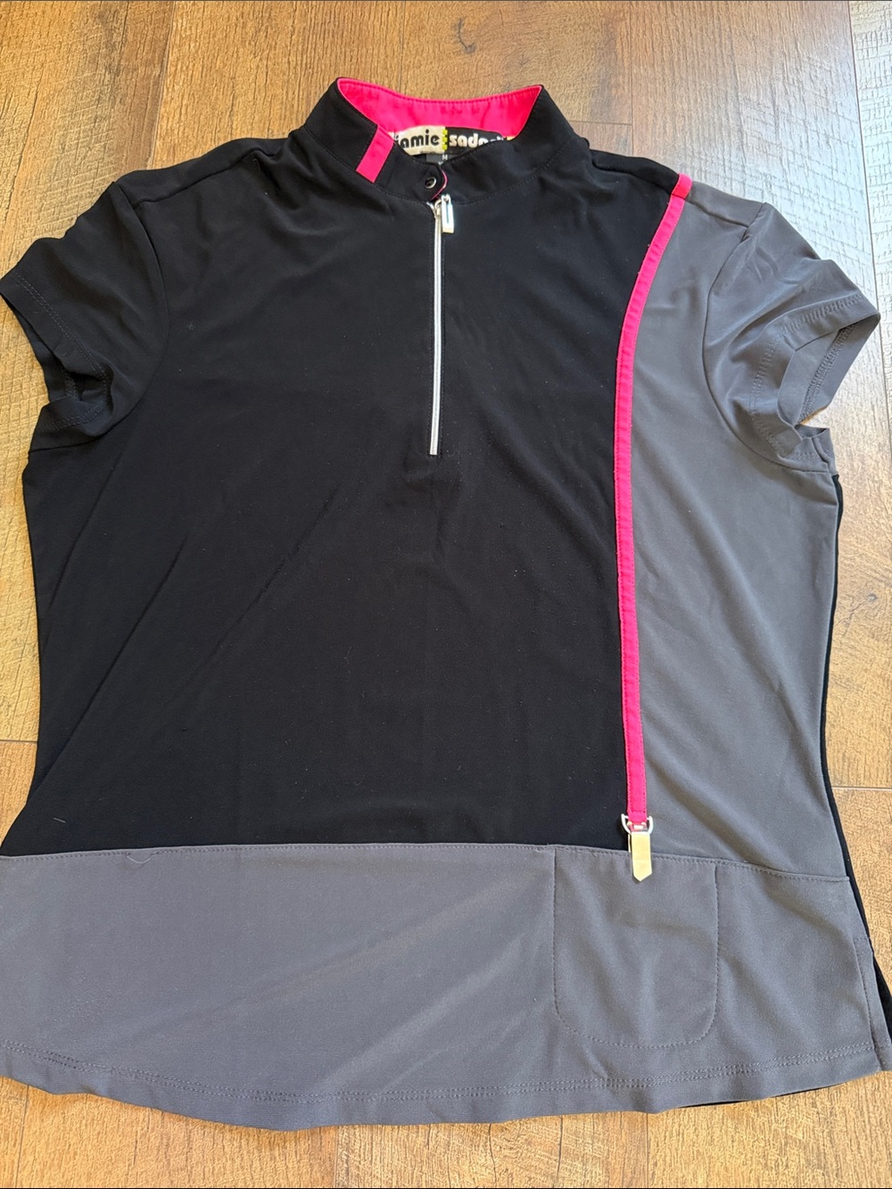 jamie sadock Black & Charcoal Polo with Pink Trim